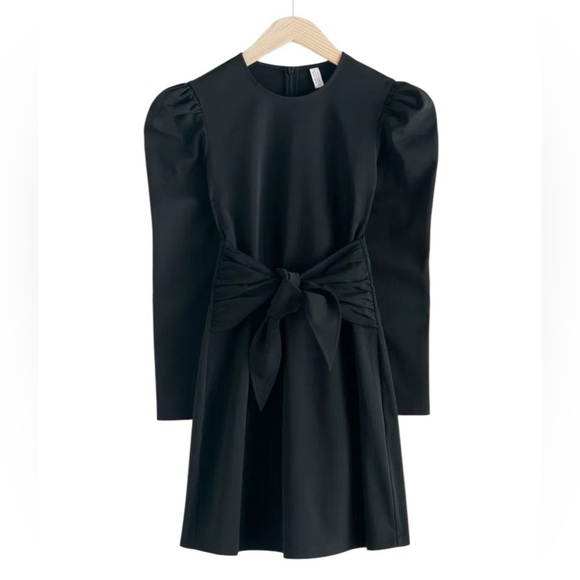 & OTHER STORIES Puff Sleeve Knot Tie Mini Dress Sz 2 NEW - Picture 1 of 4
